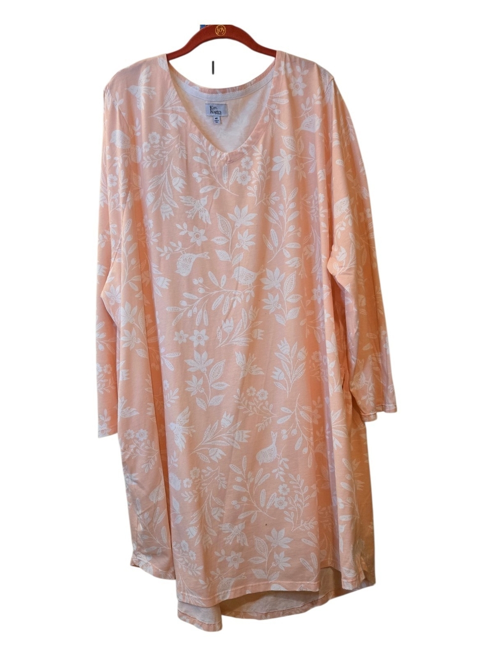 Kim Rogers Plus Size 4X Women's Peach Floral V-Neck Nightgown, Grandmacore